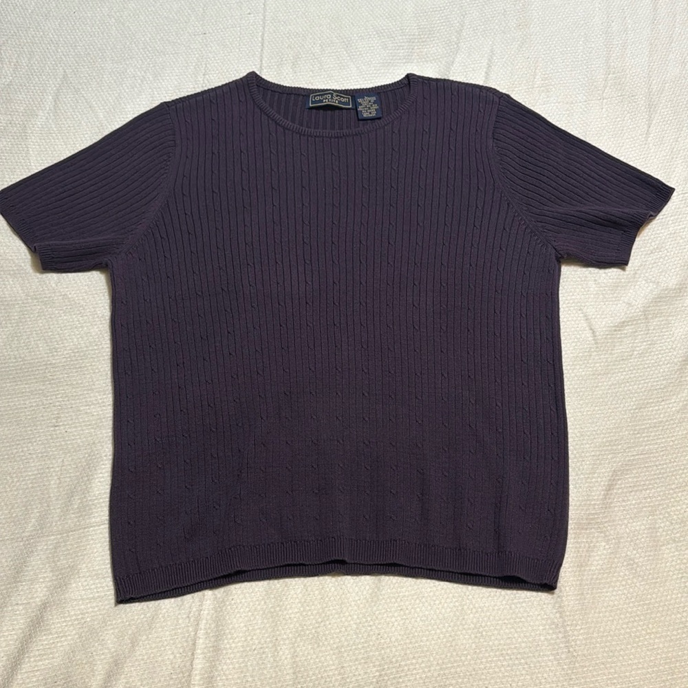 ***SUMMER SALE $9 *** Laura Scott Petite Violet Ribbed Short Sleeve Shirt Large